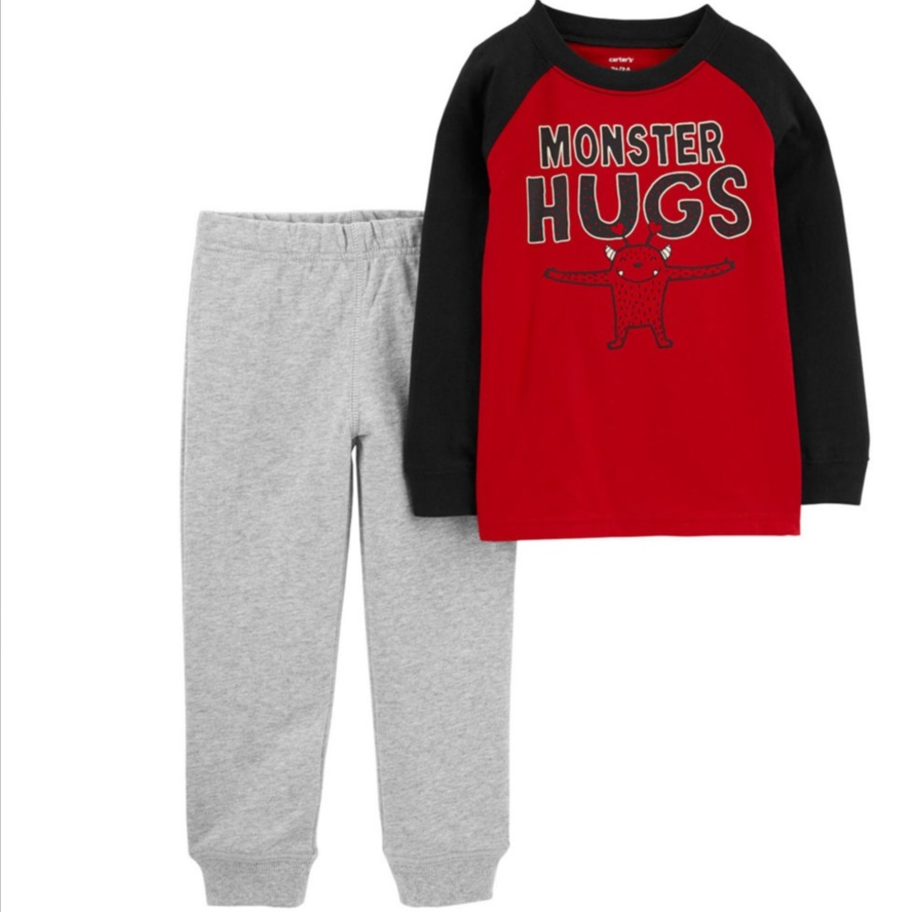 Carters Baby Boys 2pc Pant Set 12 Months “Monster Hugs” Sweater and Pants